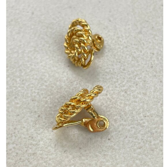 Vintage Knotted Metal Rope Earrings 1970s Monet Gold Tone Clip Ons Spirals - Picture 2 of 3